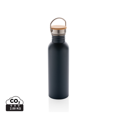 MODERN STAINLESS STEEL METAL BOTTLE with Bamboo Lid in Blue