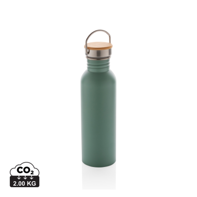 MODERN STAINLESS STEEL METAL BOTTLE with Bamboo Lid in Green