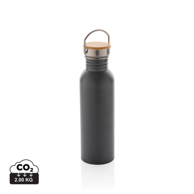 MODERN STAINLESS STEEL METAL BOTTLE with Bamboo Lid in Grey