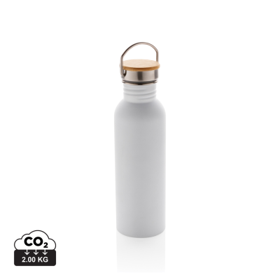 MODERN STAINLESS STEEL METAL BOTTLE with Bamboo Lid in White