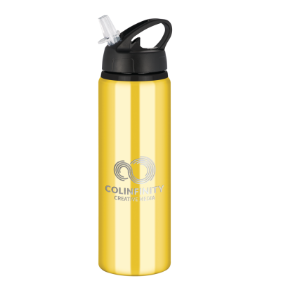 TIDE ALUMINIUM METAL WATER BOTTLE with Flip Sipper Lid - 750Ml Yellow