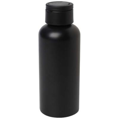 TRINITY 600 ML RCS CERTIFIED RECYCLED ALUMINIUM METAL WATER BOTTLE with RPET Lid in Solid Black