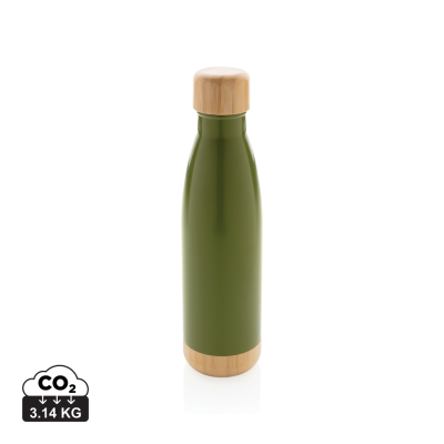 VACUUM STAINLESS STEEL METAL BOTTLE with Bamboo Lid & Bottom in Green