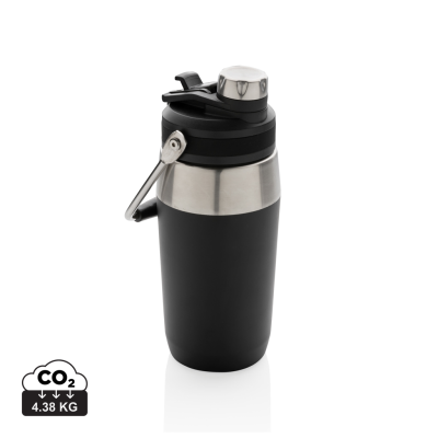 VACUUM STAINLESS STEEL METAL DUAL FUNCTION LID BOTTLE 500ML in Black