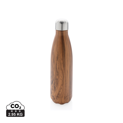 VACUUM THERMAL INSULATED SS BOTTLE with Wood Print in Brown