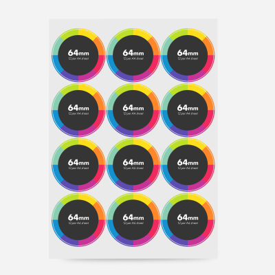 PAPER STICKER - 64MM DIAMETER - 12 TO SHEET in Yes