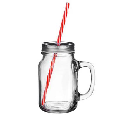 ENGRAVED MASON JAR with Lid & Stripe Straw