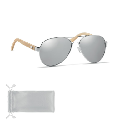 BAMBOO SUNGLASSES in Pouch in Silver