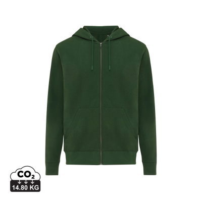 IQONIQ ABISKO RECYCLED COTTON ZIP THROUGH HOODED HOODY in Forest Green