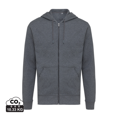 IQONIQ ABISKO RECYCLED COTTON ZIP THROUGH HOODED HOODY in Heather Anthracite Grey