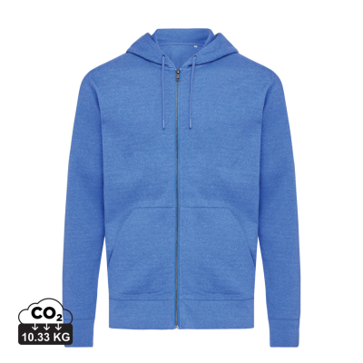 IQONIQ ABISKO RECYCLED COTTON ZIP THROUGH HOODED HOODY in Heather Blue