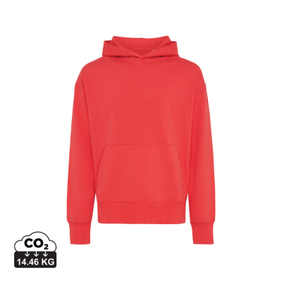 IQONIQ YOHO RECYCLED COTTON RELAXED HOODED HOODY in Luscious Red