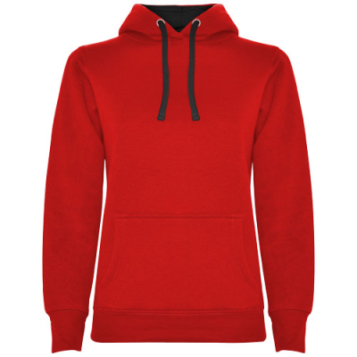 URBAN LADIES HOODED HOODY in Red & Solid Black