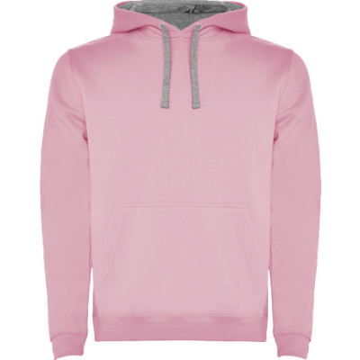 URBAN MENS HOODED HOODY in Light Pink & Marl Grey