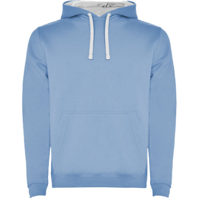 URBAN MENS HOODED HOODY in Sky Blue & White