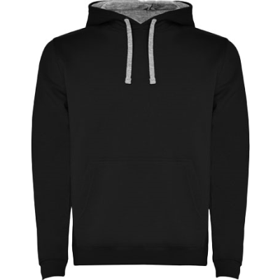 URBAN MENS HOODED HOODY in Solid Black & Marl Grey