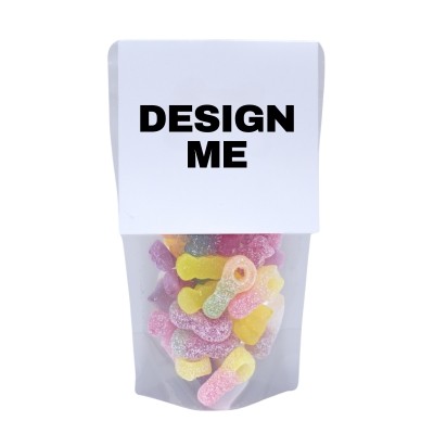 CUSTOM HEADER CARD SWEETS in Clear Transparent Eco Pouch - 150g