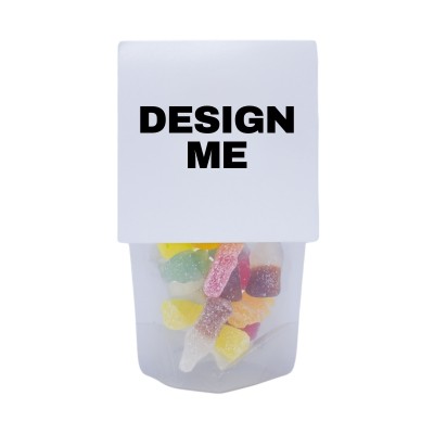 CUSTOM HEADER CARD SWEETS in Clear Transparent Eco Pouch - 50g