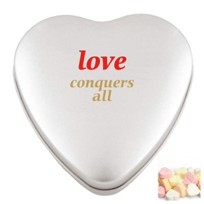 LARGE HEART TIN with Fruit Heart Sweets in Silver