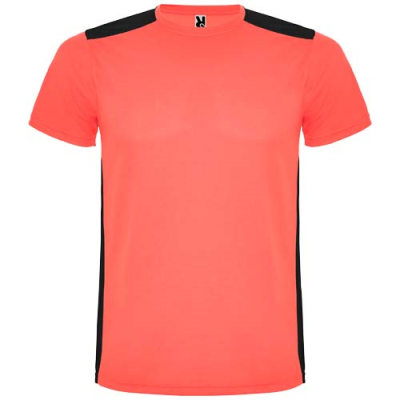 DETROIT SHORT SLEEVE CHILDRENS SPORTS TEE SHIRT in Fluor Coral & Solid Black