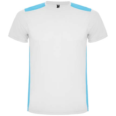 DETROIT SHORT SLEEVE CHILDRENS SPORTS TEE SHIRT in White & Turquois