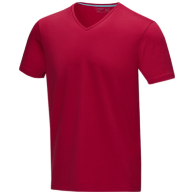 KAWARTHA SHORT SLEEVE MENS ORGANIC V-NECK TEE SHIRT in Red