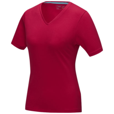 KAWARTHA SHORT SLEEVE WOMENS ORGANIC V-NECK TEE SHIRT in Red