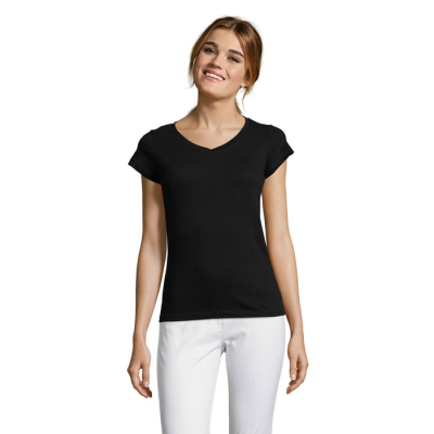 MOON WOMENS V-NECK TEE SHIRT in Black