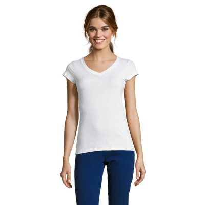 MOON WOMENS V-NECK TEE SHIRT in White