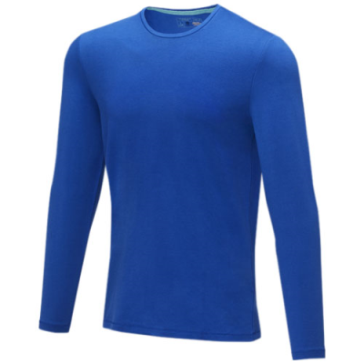 PONOKA LONG SLEEVE MENS ORGANIC TEE SHIRT in Blue