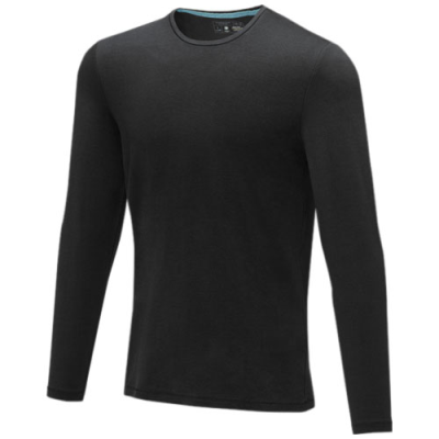 PONOKA LONG SLEEVE MENS ORGANIC TEE SHIRT in Solid Black