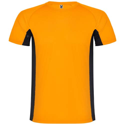 SHANGHAI SHORT SLEEVE CHILDRENS SPORTS TEE SHIRT in Fluor Orange & Solid Black