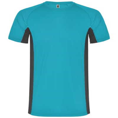 SHANGHAI SHORT SLEEVE CHILDRENS SPORTS TEE SHIRT in Turquois & Dark Lead