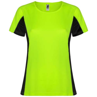 SHANGHAI SHORT SLEEVE WOMENS SPORTS TEE SHIRT in Fluor Green & Solid Black