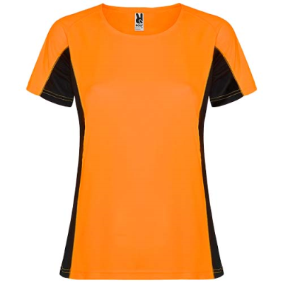 SHANGHAI SHORT SLEEVE WOMENS SPORTS TEE SHIRT in Fluor Orange & Solid Black