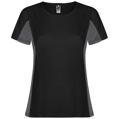 SHANGHAI SHORT SLEEVE WOMENS SPORTS TEE SHIRT in Solid Black & Dark Lead