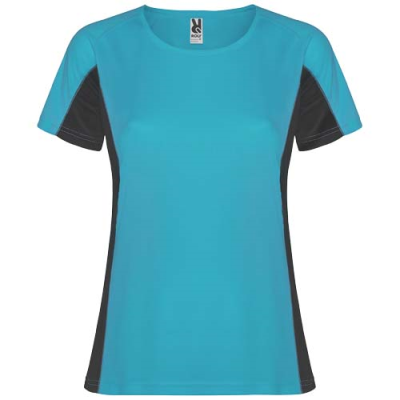 SHANGHAI SHORT SLEEVE WOMENS SPORTS TEE SHIRT in Turquois & Dark Lead