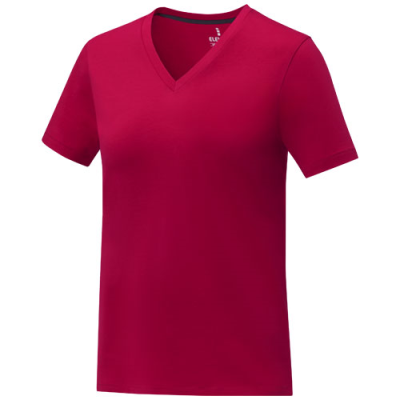 SOMOTO SHORT SLEEVE WOMENS V-NECK TEE SHIRT in Red