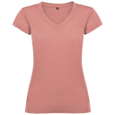 VICTORIA SHORT SLEEVE WOMENS V-NECK TEE SHIRT in Clay Orange