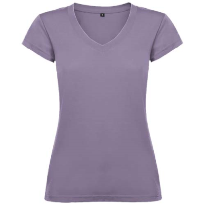 VICTORIA SHORT SLEEVE WOMENS V-NECK TEE SHIRT in Lavender