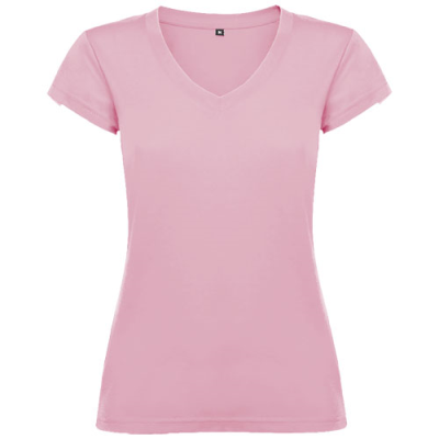 VICTORIA SHORT SLEEVE WOMENS V-NECK TEE SHIRT in Light Pink