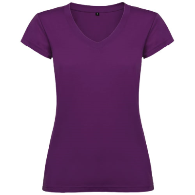 VICTORIA SHORT SLEEVE WOMENS V-NECK TEE SHIRT in Purple