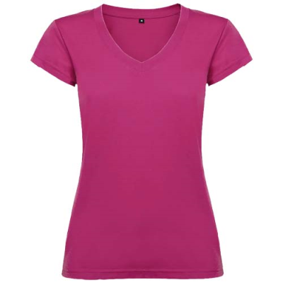 VICTORIA SHORT SLEEVE WOMENS V-NECK TEE SHIRT in Rossette