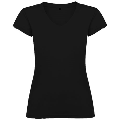 VICTORIA SHORT SLEEVE WOMENS V-NECK TEE SHIRT in Solid Black