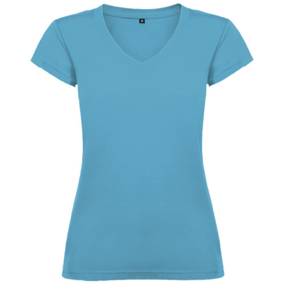 VICTORIA SHORT SLEEVE WOMENS V-NECK TEE SHIRT in Turquois