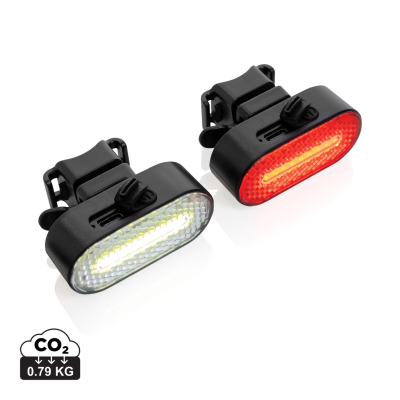 LUMINO RCS RECYCLED PLASTIC USB RE-CHARGEABLE BICYCLE LIGHT SET in Black