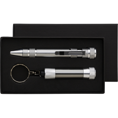 PEN SHAPE SCREWDRIVER SET AND TORCH in Grey