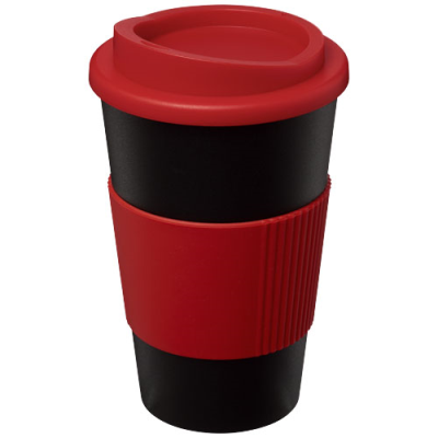 AMERICANO® 350 ML THERMAL INSULATED TUMBLER with Grip in Solid Black & Red