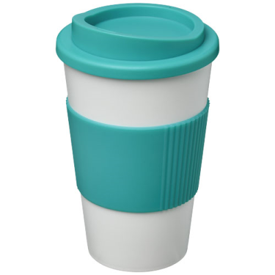 AMERICANO® 350 ML THERMAL INSULATED TUMBLER with Grip in White & Aqua