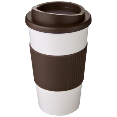 AMERICANO® 350 ML THERMAL INSULATED TUMBLER with Grip in White & Brown